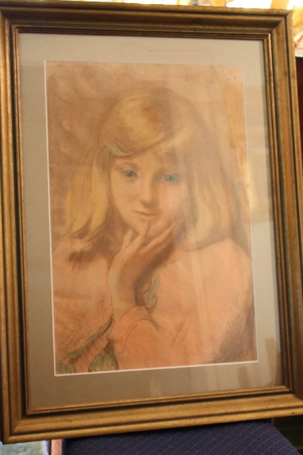 Watercolour crayon mixed media on paper young girl's portrait Jacobus 'Ko' Cossar