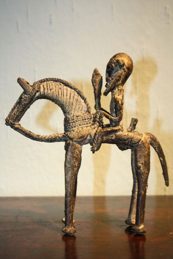 A bronze african tribal horseman figurine from the Dogon-tribe in Mali