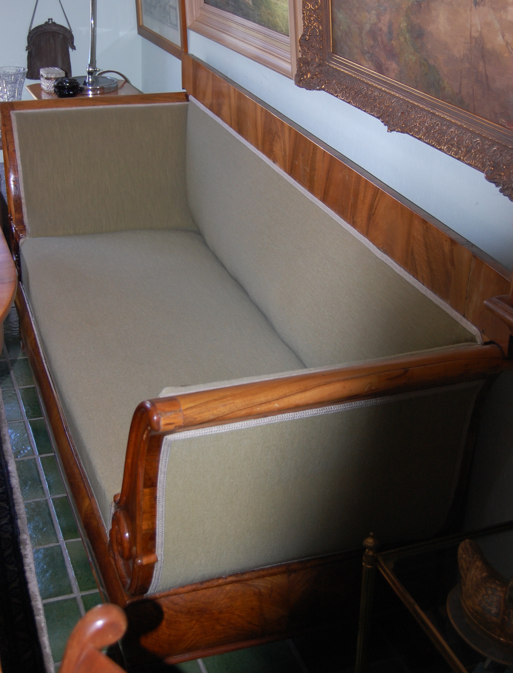 Antique 1840s Walnut veneer Biedermeier sofa 