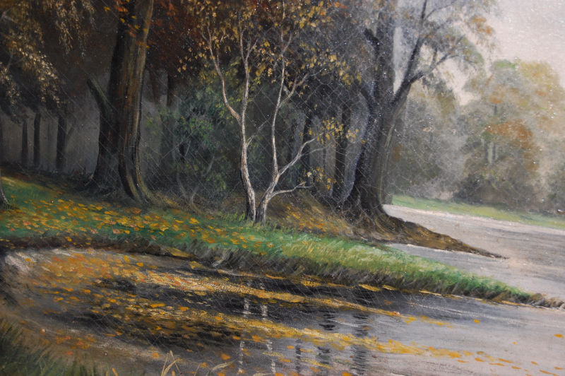 A large oil on canvas painting depicting a north german landscape, signed and dated "H. Freede 1928"
