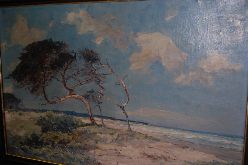 A pair of early 20th century signed paintings of sea shore, oil on canvas, Ed Kesting