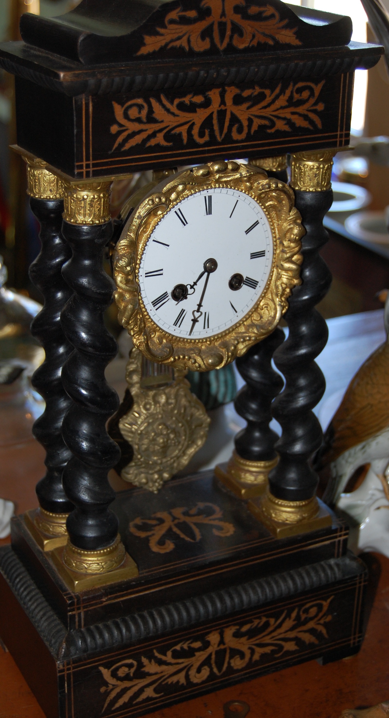 A french Mid 19th century wooden table clock Height: 18 in.' (46 cm), 