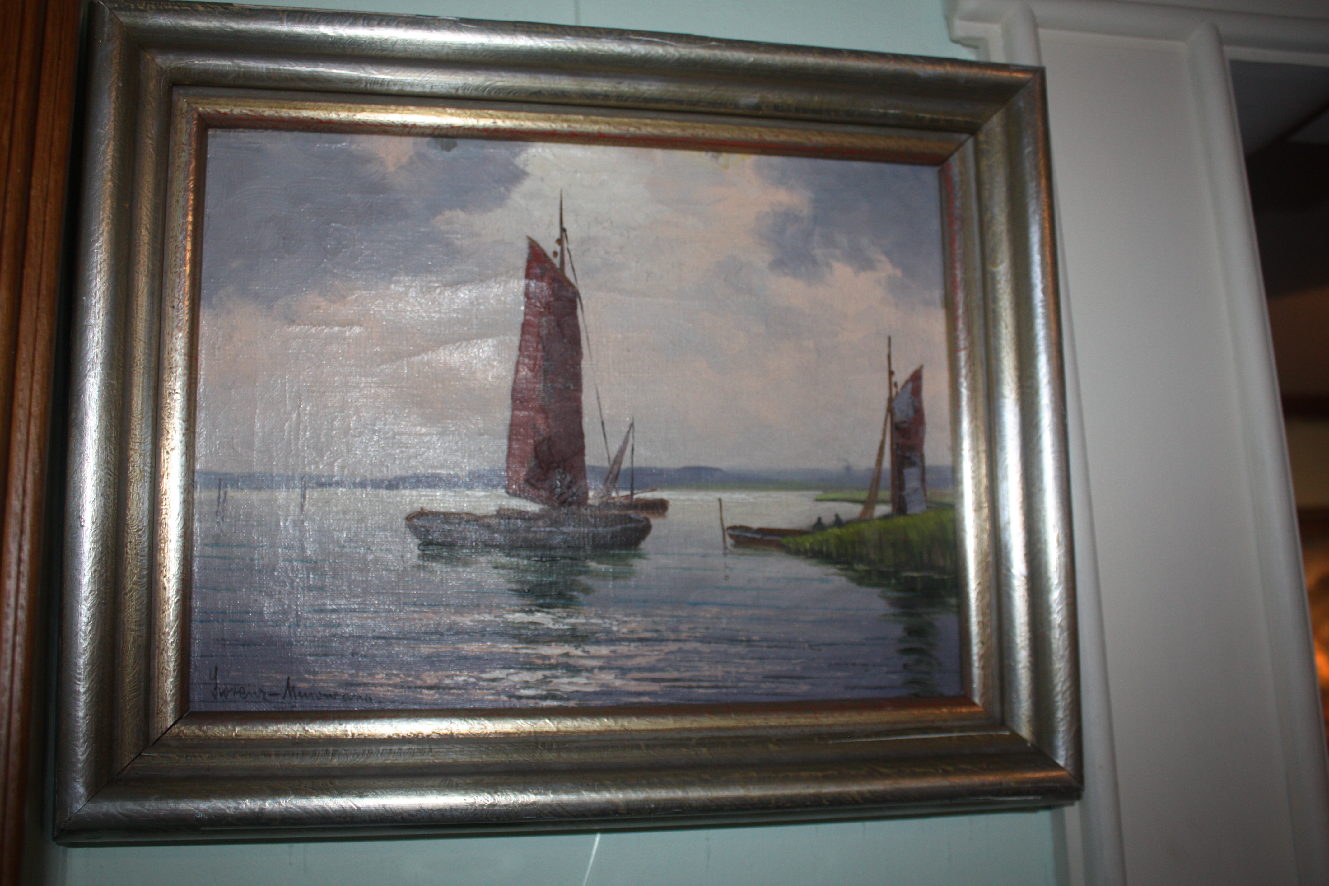 A small antique 1900 coastal landscape painting Lorenz-Murowana