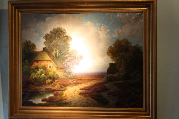 Large North German moorland with farm house landscape signed and dated oil painting, 'W. Mohrmann (19)25'