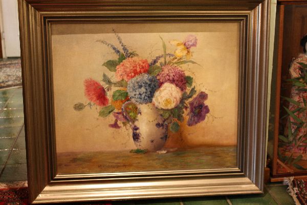 Large signed German flower still life painting Max Streckenbach